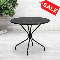 Flash Furniture CO-7-BK-GG 35.25'' Round Black Indoor-Outdoor Steel Patio Table 